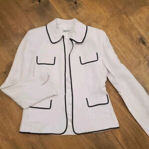 Coldwater Creek Linen Blend Blazer Sz 6 White With Black Detailing